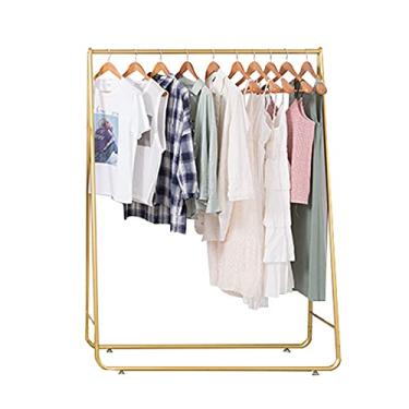 Imagem de Prateleiras de exibição de roupas, cabides resistentes de ferro, prateleiras de exibição de chão, prateleiras abertas para lojas de roupas femininas, douradas (100 cm)