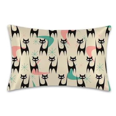 Imagem de 1 fronha de cetim para cabelo e pele de meados do século colorido moderno gato imitação de seda fronha 50,8 cm x 76,2 cm com zíper oculto macio suave refrescante capa queen size para sofá de quarto