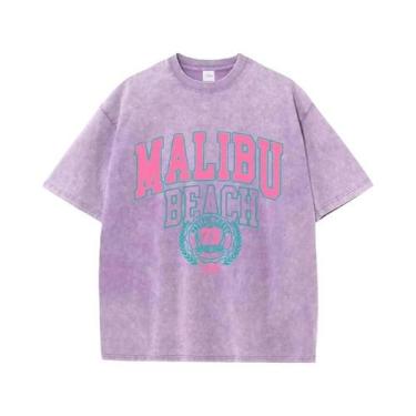 Imagem de Camiseta Feminina Oversized De Algodão Com Gola Redonda Estilo Praia M