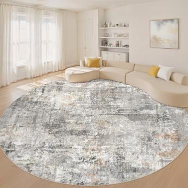 Imagem de Tapete redondo de 3 m para sala de estar: 25 x 25 cm lavável círculo grande abstrato moderno macio resistente a manchas antiderrapante tapete interno para quarto, berçário, escritório, sala de jantar
