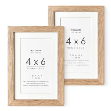 Imagem de wallwisy Porta-retrato 10 x 15 cm, madeira de carvalho maciça, 10 x 15 com tapete para 7 x 12 (tamanho de abertura), moldura de carvalho natural, 15 x 10 cm, conjunto com 2