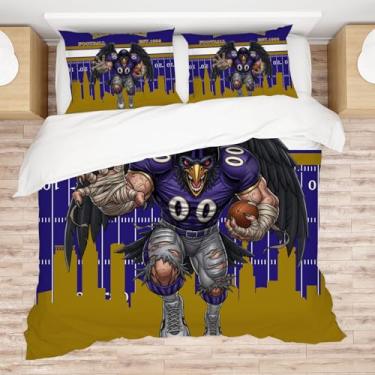 Imagem de Allenjoy Conjunto de edredom Baltimore American Football Purple Pride com 2 fronhas para fãs, mulheres, adolescentes, homens, quarto de bebê, decoração de quarto, lavável na máquina, tamanho casal