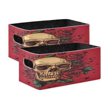 Imagem de xigua Conjunto de 2 caixas de armazenamento de esqueleto para o Dia dos Namorados, cubo de armazenamento dobrável, organizador de cestas de armazenamento para livros, prateleiras, armário, lavanderia