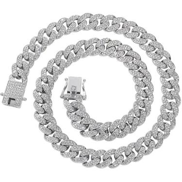 Imagem de Colar de ouro masculino, joia de corrente cubana, colares, liga de diamante completa estilo hip-hop, adequado para homens e mulheres, acessórios de colar, presentes, 24in, Ouro, Sem Pedra Preciosa