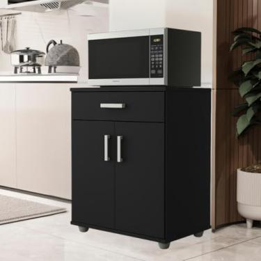 Imagem de Balcão Armário Multiuso para Cozinha - 2 Portas e 1 Gaveta, Organizador Funcional para Utensílios, Condimentos e Artigos Domésticos (Preto)