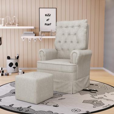 Imagem de Poltrona de Amamentação com Balanço e Puff Laura Linho Prata TC180 Base de Madeira G01 - D'Rossi