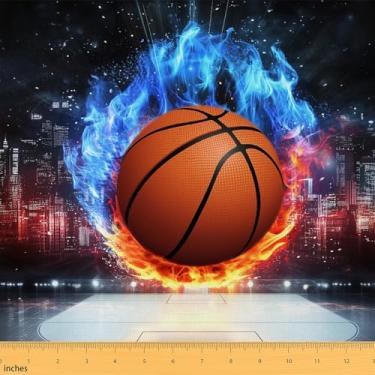 Imagem de Erosebridal Tecido de basquete Ice Fire por jarda, tecido de estofamento de jogo de bola esportiva, cidade moderna para costura acolchoada, laranja azul, 1 jarda