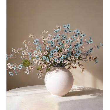 Imagem de Flores artificiais 12 peças, flores silvestres de seda sintética para vaso interno, flores falsas para buquês de casamento, arranjos de centro de mesa, decoração de chá de panela, azul + marfim