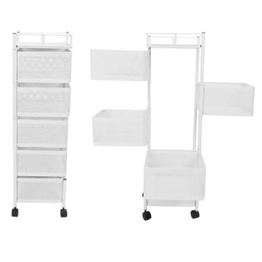 Imagem de Rack giratório de armazenamento de cozinha com rodas - Prateleira organizadora de frutas e vegetais de aço carbono, carrinho de arame de metal para banheiro, sala de estar, escritório e solução de