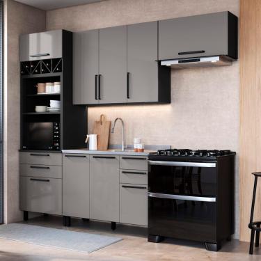 Imagem de Cozinha Modulada Compacta Fidelitá Mônaco 4 Peças 270cm 9 Portas 4 Gavetas Sem Tampo Chumbo/titânio