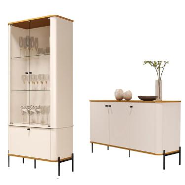 Imagem de Conjunto Cristaleira E Aparador Buffet Tucupí Com 3 Portas Off White/nature/preto