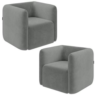 Imagem de Kit 2 Poltronas Decorativas Sala De Estar Trinidad Base Fixa Veludo Cinza Claro G33 - Gran Belo