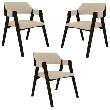 Imagem de Kit 3 Cadeiras Sala De Jantar E Jogos Carteados Madeira Maciça Poker Linho Offwhite-tabaco G42 - Gran Belo