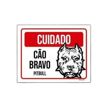 Imagem de Kit 10 Placas Cuidado Cão Cachorro Bravo Pitbull