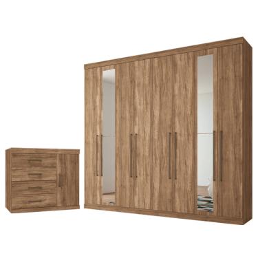 Imagem de Guarda-Roupa Casal Havana Master Vip 8 Portas 4 Gavetas com Espelho e Cômoda 1 Porta 4 Gavetas Santos Andirá