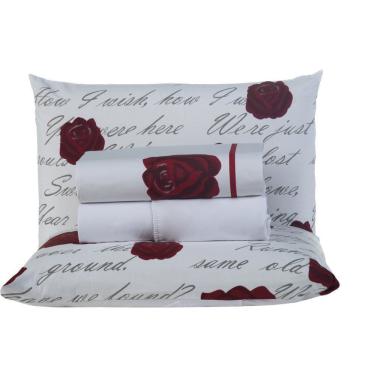 Imagem de Jogo De Cama Craft Casal Padrão 4 Peças Percal 200 Fios 100% Algodão - Estampa Roses