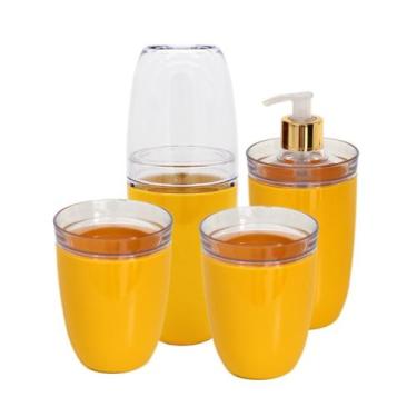 Imagem de kit higiênico para lavabo 4 peças, porta escovas, sabonete líquido cot