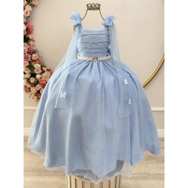 Imagem de Vestido Infantil Longo Azul com Aplique de Borboletas para Festas - no