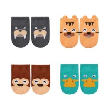 Imagem de Meias Antiderrapantes Fofas De Desenho Animado Para Bebês, 4 Pares, Re