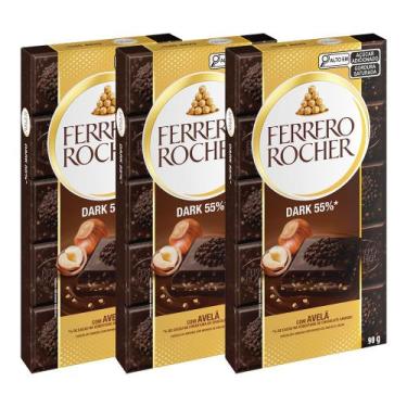 Imagem de Chocolate Ferrero Rocher Dark 55% Avelã Kit 3 Barras de 90g