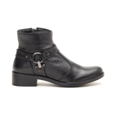Imagem de Bota Leruchel Cano Baixo Detalhe Lateral Couro Preta-Feminino