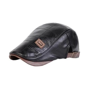 Imagem de Boné Masculino Retrô De Couro PU Ajustável Estilo Newsboy Chapéu Plano