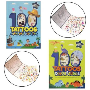 Imagem de Kit 2 Livro De 100 Tatuagem Brilha No Escuro Dinossauros E Aventura Di
