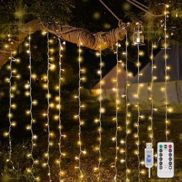 Imagem de suddus Luzes de cortina para quarto, 200 luzes de LED para pendurar ao ar livre, luzes de cortina de fadas internas para Natal, dormitório, parede, pano de fundo, janela, casamento, festa, decoração