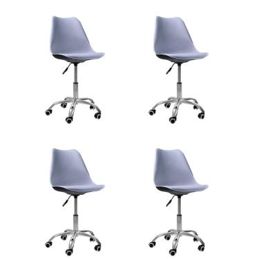 Imagem de Kit 4 Cadeiras Office Base Cromada Giratória Saarinen Cinza