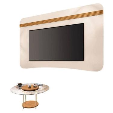 Imagem de Painel Suspenso Armony Off White Cinamomo Com Mesa De Centro Sky Com Tampo De Vidro Cinamomo - Hb Móveis