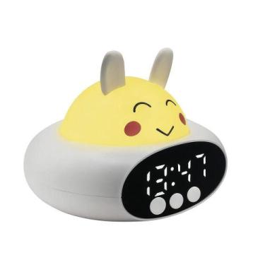 Imagem de Despertador Infantil Coelho  Luz Noturna 7 Cores, Display Led, Recarre