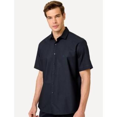 Imagem de Camisa Dudalina Masculina Manga Curta Comfort Superfine Cotton Lisa Azul Marinho-Masculino