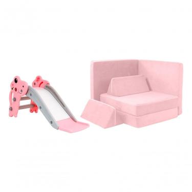 Imagem de Kit Escorregador Dino Infantil E Sofá De Brincar Freso Rosa