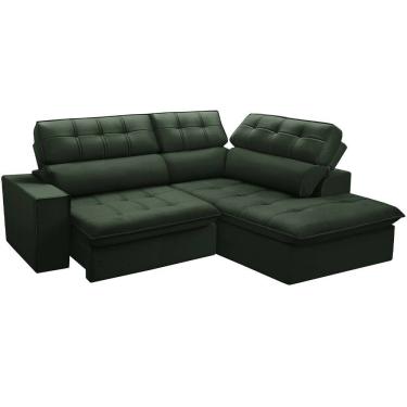 Imagem de Sofá 3 Lugares Retrátil Reclinável Chaise Direito 243cm Solin F04 Veludo Verde - Lyam Decor