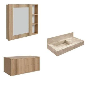 Imagem de Conjunto para Banheiro Bancada em Porcelanato com Cuba Esculpida, Armá