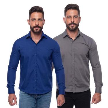 Imagem de Kit Camisa Social Masculina Manga Longa Slim 2 Peças - Teodoro Camisar