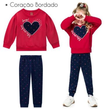 Imagem de Conjunto Infantil Feminino Moletom Pelúciado Kyly, Vermelho, 08