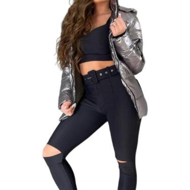 Imagem de Jaqueta Feminina Puffer Metalizada Prata - CRB, M