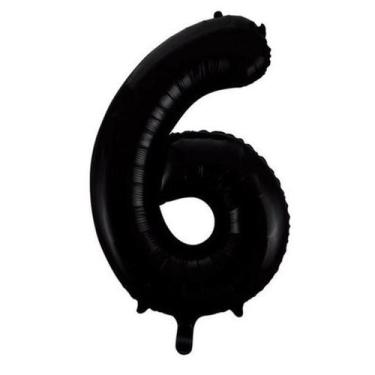Imagem de Balão Metalizado Número 6 Preto - 34 (86 cm) - QUALATEX