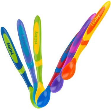 Imagem de Colher Infantil Papinha Bebê Cabo Longo Colorido Nuby 6 - NÛBY