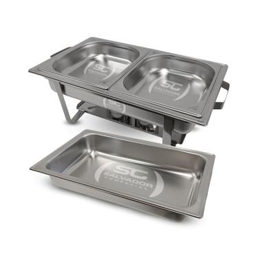 Imagem de Rechaud Retangular Duas Cubas Gn Pr-111 para Buffet em Aço Inoxidável 18L Prata Progás