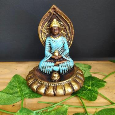 Imagem de Porta incenso redondo buda magro novo azul 11cm - CASA FÉ