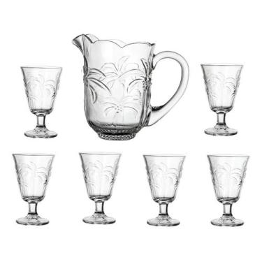 Imagem de Cj Jarra 1,3l Com 6 Taças Cristal Coconut Palm Lhermitage Transparente