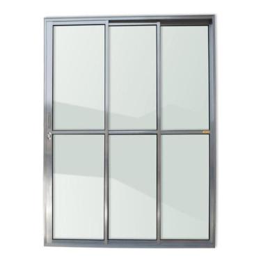 Imagem de Porta de Alumínio de Correr 210x150cm 3 Folhas 1/3 com Vidro Liso Anod