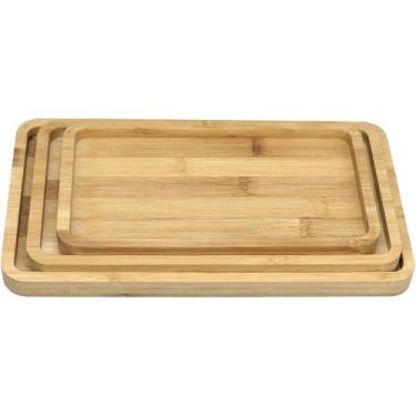 Imagem de Bandejas Home&Co Bambu Natural 3pçs Enfeite Decoração para Sala Mesa e
