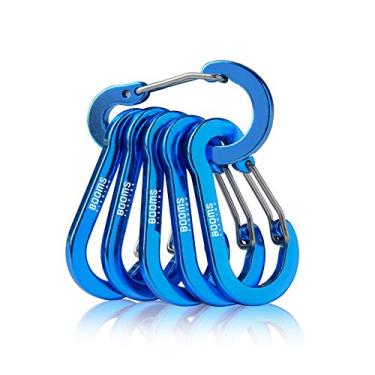 Imagem de Booms Fishing CC1 Clipe mosquetão multiuso, pacote com 6 clipes pequenos de caribeener, mini chaveiro clipe caribeaner 5 cm, mosquetões de anel D de alumínio, azul