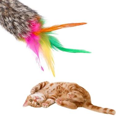 Imagem de Brinquedo Varinha para Gato com Bolinha Peludinha e Penas (Marrom)