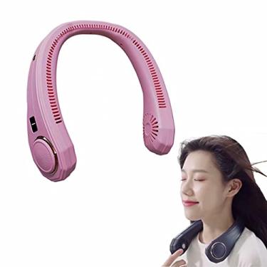 Imagem de YSCO Sem abas, ventiladores de pescoço para mulheres penduradas, ventilador portátil de pescoço Wearable pessoal sem folhas recarregável 4000mAh alimentado por bateria, mini ar-condicionado sem mãos silencioso rosa