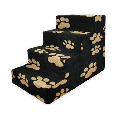 Imagem de Best Pet Supplies - Escadas de Espuma para Cães e Gatos Pequenos - Degraus de Espuma com Suporte Antiderrapante - Rampa para Cães - Sem Montagem - Preto com Estampa de Pata
