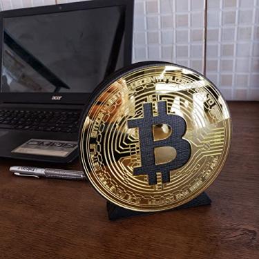 Imagem de Símbolo 3d Bitcoin - Letreiro De Mesa 16 Cm Criptomoeda (Fundo Preto)
